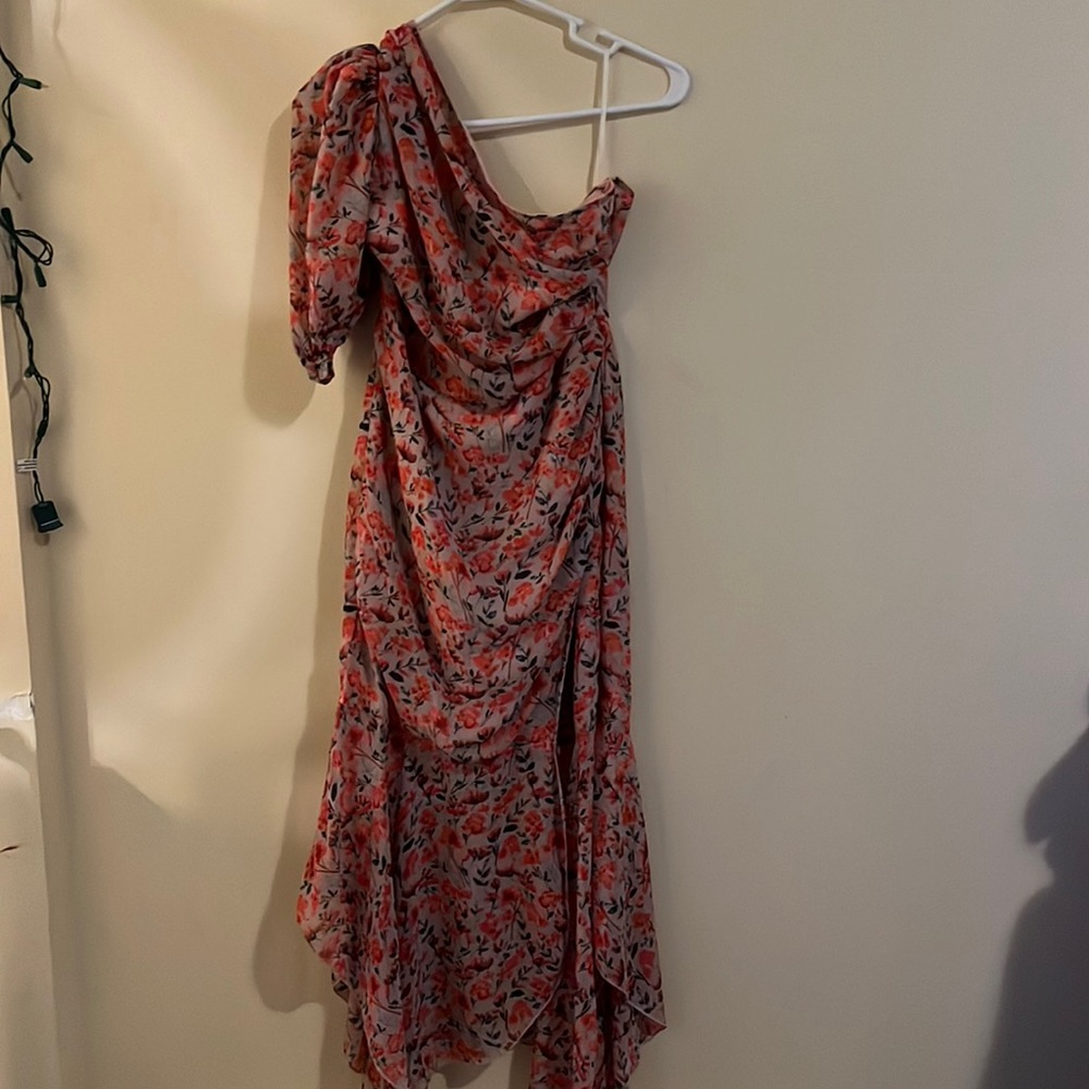 Floral, one shoulder dress